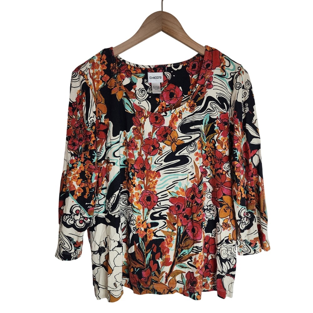 Chico's Blouse Top Women's‎ 2 (Large) Floral Shirt